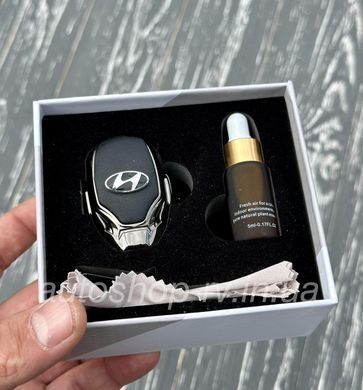 Ароматизатор повітря у авто з логотопом HYUNDAI ХРОМ Автопарфюм преміум сегмент подарункова упаковка