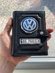 Портмоне для автодокументов и денег Кожаная обложка с логотипом VOLKSWAGEN и гос. номером авто