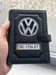Портмоне для автодокументов и денег Кожаная обложка с логотипом VOLKSWAGEN и гос. номером авто