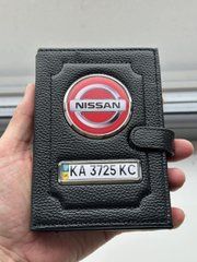 Портмоне для автодокументов и денег Кожаная обложка с логотипом NISSAN и гос. номером авто