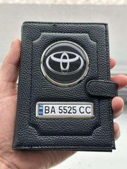 Портмоне для автодокументов и денег Кожаная обложка с логотипом TOYOTA и гос. номером авто