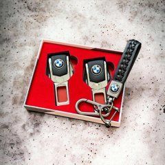 Подарочный набор BMW заглушки ремней безопасности + кожаный брелок для ключей