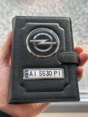 Портмоне для автодокументов и денег Кожаная обложка с логотипом OPEL и гос. номером авто