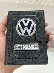 Портмоне для автодокументів і грошей Шкіряна обкладинка з логотипом VOLKSWAGEN та держ. номером авто