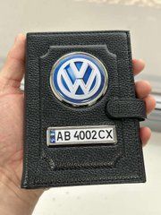 Портмоне для автодокументів і грошей Шкіряна обкладинка з логотипом VOLKSWAGEN та держ. номером авто