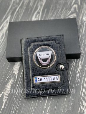 Портмоне для автодокументів і грошей Шкіряна обкладинка з логотипом DACIA та держ. номером авто