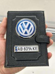 Портмоне для автодокументів і грошей Шкіряна обкладинка з логотипом VOLKSWAGEN та держ. номером авто