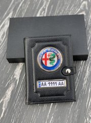 Портмоне для автодокументів і грошей Шкіряна обкладинка з логотипом ALFA ROMEO і гость. номером авто