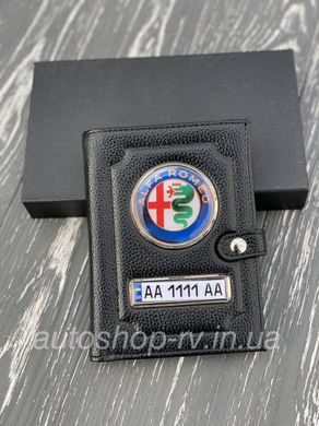 Портмоне для автодокументів і грошей Шкіряна обкладинка з логотипом ALFA ROMEO і гость. номером авто