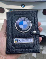 Портмоне для автодокументів і грошей Шкіряна обкладинка з логотипом BMW та держ. номером авто