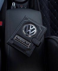 Портмоне для автодокументів і грошей Шкіряна обкладинка з логотипом VOLKSWAGEN та держ. номером авто