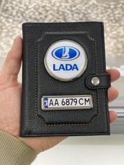 Портмоне для автодокументів і грошей Шкіряна обкладинка з логотипом LADA та держ. номером авто