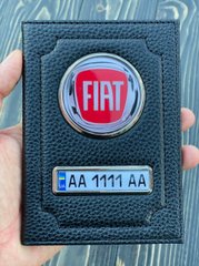 Шкіряна обкладинка для автодокументів FIAT з логотипом і держ. номером авто