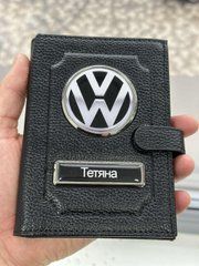 Портмоне для автодокументов и денег Кожаная обложка с логотипом VOLKSWAGEN и гос. номером авто