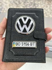 Портмоне для автодокументов и денег Кожаная обложка с логотипом VOLKSWAGEN и гос. номером авто